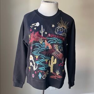 Johnny Was Multicolor Embroidered Black Sweatshirt